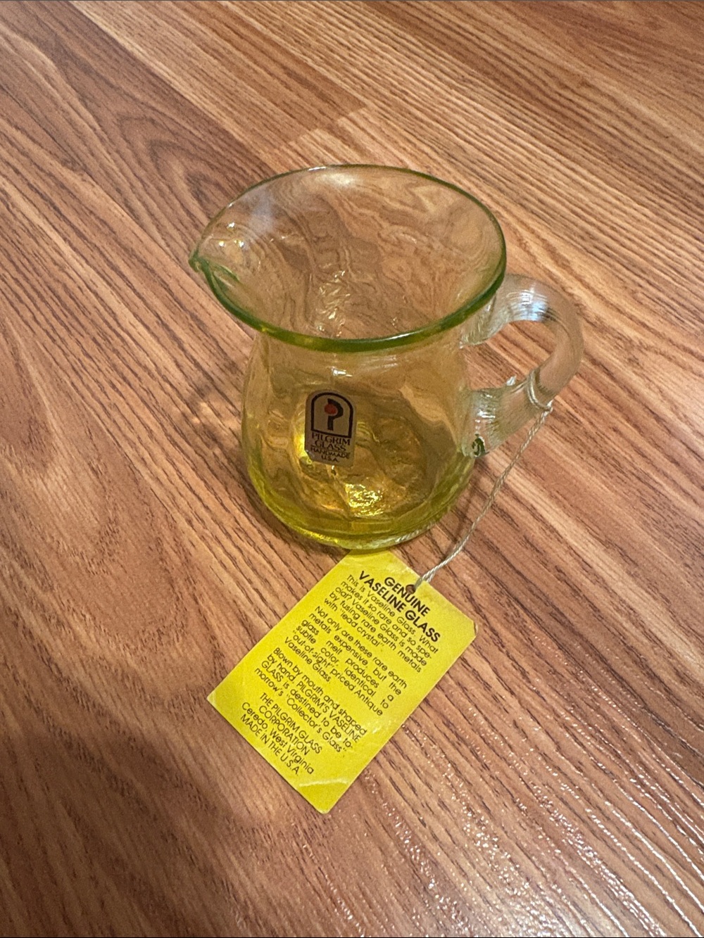 Pilgrim Vaseline Glass Yellow-Green Pitcher